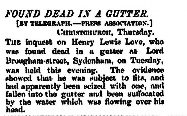 Notice of death of Henry Lewis Love, 1888,  New Zealand Herald Volume XXV Issue 9183, 12 October 1888 page 2