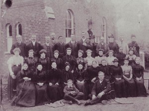 Methodist-chapel-group- Primitive Methodist congregation outside the chapel, c1893