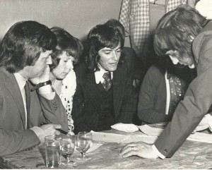 Peter Marinelli, Portsmouth FC star, with John Sparrow at fund-raising soccer match.