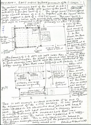 Notes by Edward Roberts recording his survey of Heycroft.