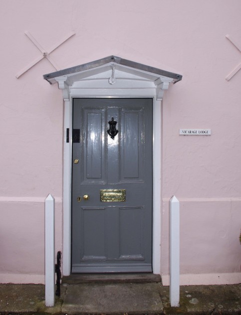 The porch of Vicarage Lodge, mentioned in its Grade II listing.