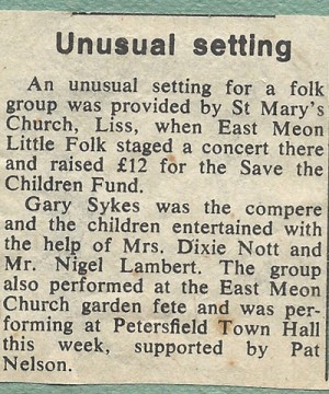Press clipping June 24th 1969 smaller Account of the group's concert in Liss, June 1969