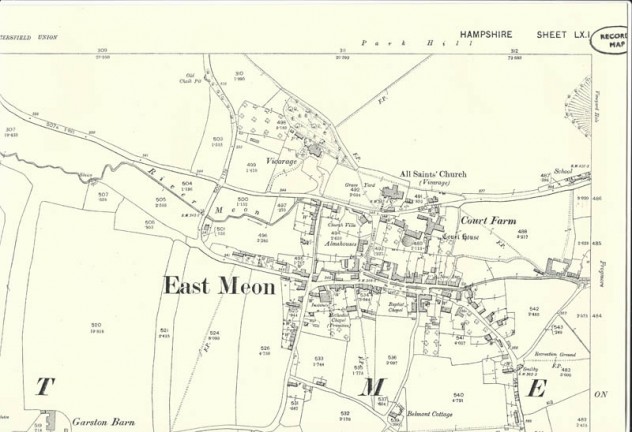 1896 map of East Meon. Providence chapel not shown, Baptist where Zoar was previously.