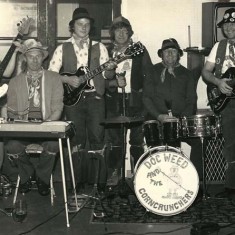 Doc Weed and the Corncrunchers. L - R Geoff Marshall, David Goddard, Robby Hamilton, Noel Stone, (Coalman, from West Meon) John Mundy, Les Blackman