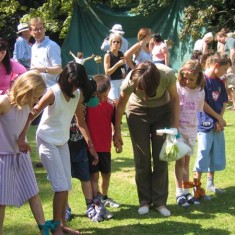 Linda Redpath starting three-legged race