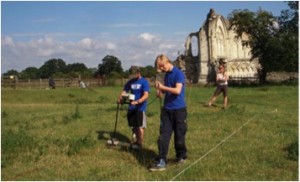 Youngsters counducting resistivity survey