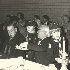 Jenny's parents at Scouts dinner. Left to right, Mr Fielder (Kath Barrow's father), Leslie and Janet Witt.