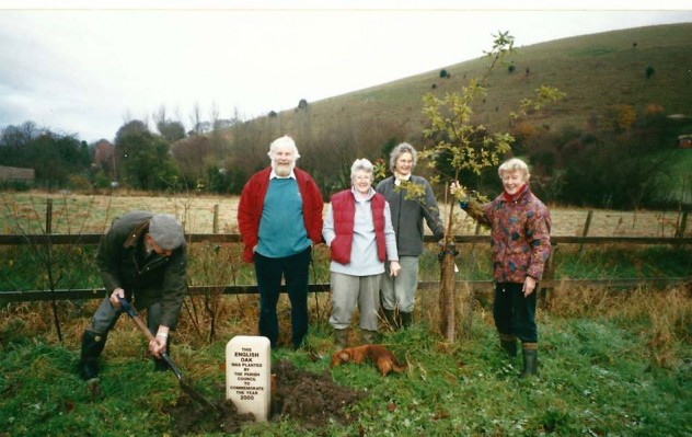 Planting Memorial Oak on Recreation Ground. From L, Frank Wheeler, Anella Parker Martin, Rosemary Ryder, Susan Hull
