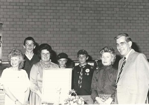 Retirement of P.C.Bob Scivier. From left, Jenny Wheeler, Jamie Sparrow, Pam Sparrow, Stephen Painter, n.k., Eileen Scivier, Bob Scivier