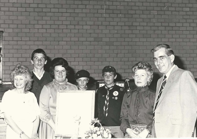 Retirement of P.C.Bob Scivier. From left, Jenny Wheeler, Jamie Sparrow, Pam Sparrow, Stephen Painter, n.k., Eileen Scivier, Bob Scivier