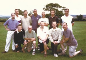 Back row, L to R. n.k., Richard Dampney, Martin James, d.k., Melvyn Dowlen. Simon Edsall, Rob Thorne. Front row, Jeff Wheeler, Geoff Blackman, Alasdair Wheeler, Peter Suart, Chris Warren.