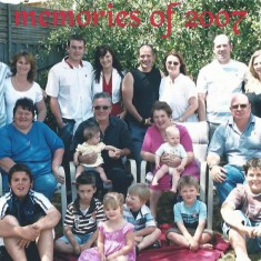 The Sparrow family in Australia, 2007. Left to right, back row, Pam’s eldest son Jonathan Sparrow and wife Katrina, grandson Sam and wife Carley, youngest son Jason and wife Renelle, middle son Jamie and wife Sarah. Middle row, daughter Kim, husband John with grandaughter Abby, Pam with grandson Riley,  Kim’s husband Terry. Bottom row, grandsons Joshua & Zac, granddaughter Holly, grandsons Owen, Ethan, Joseph.