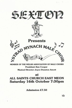 Notice of concert by Welsh Male Voice Choir, in aid of Sexton's Charity