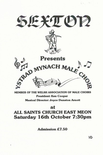 Notice of concert by Welsh Male Voice Choir, in aid of Sexton's Charity