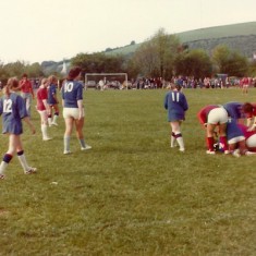 East Meon's women's soccer team playing Portsmouth FC ladies, fund-raising event, on Recreation Ground.