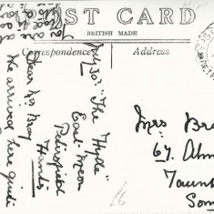 Back of East Meon postcard Text of Post Card sent to Mrs Bray