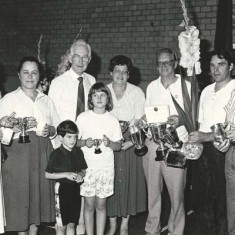 Garden Club, Annual Show, L to R, Paddy Mason, Monique Aldridge, Bert Perry, Shirley Kitcher, Keith Kitcher, n.k., Lesley Dampney, Zara Kitcher in front 
