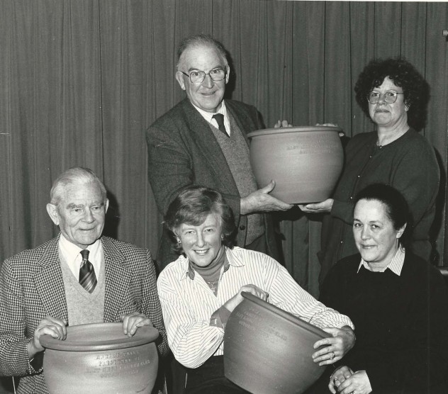 Garden Club urns 1992, Back row, Peter Street, Jackie Wilson, front row Adrian Pelly, Susan Hull, Monique Aldridge