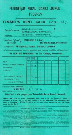 Cover of Barnards' rent book, 1958 - 9.