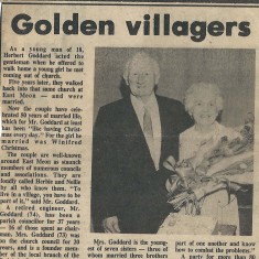 Golden villagers Goddard Clipping celebrating the Golden Wedding of Herbie and Nellie Goddard.