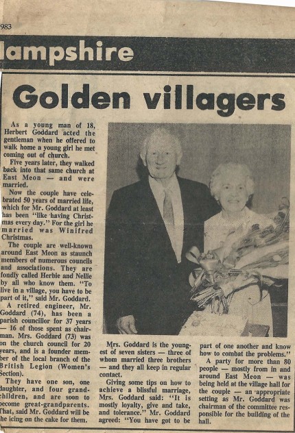 Clipping celebrating the  Golden Wedding of Herbie and Nellie Goddard.