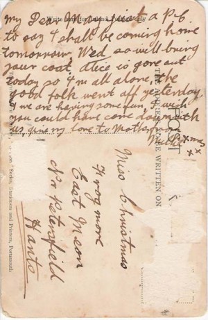 Post Card from Millie to sister, date unknown