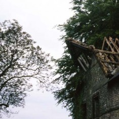 Wall falling Eave wall of Frogmore Mill being demolished.