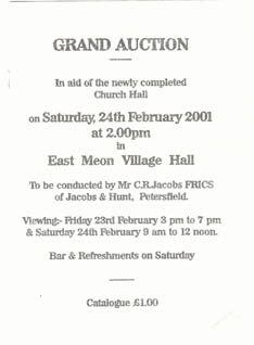 Flyer for Auction to raise funds for Church Hall, February 2001
