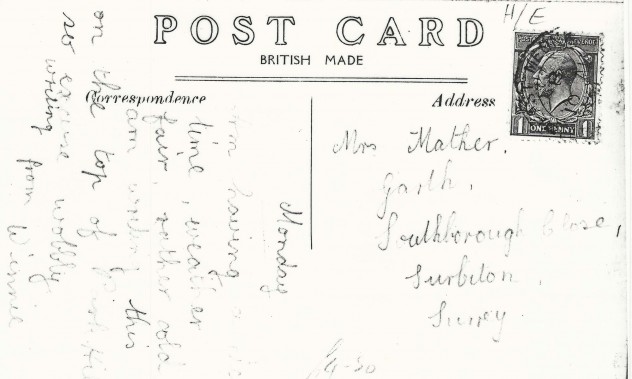 Text of Frogmore postcard, sent to Surbiton.