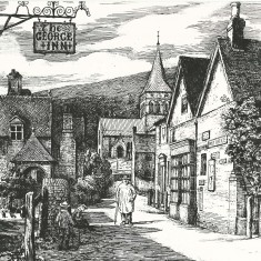 George and Church Street Robert Brydon's etching of Church Street, including the Post Office, All Saints Church and The George Inn . 1905 | Robert Bryden