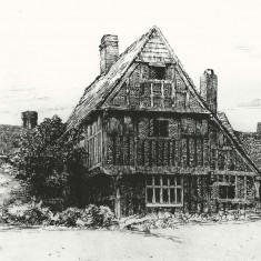 Bryden print Tudor House The Tudor House from the north, showing the extension (left) where Arthur Warren added his shop.