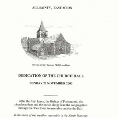 Order of service  of dedication Church Hall in November 2000