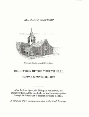 Order of service  of dedication Church Hall in November 2000