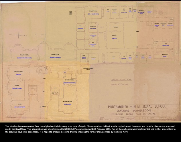 Plans, c 1953, for conversion of Leydene house into Royal Navy Wardroom and Mess.