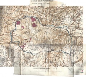Map used for Autumn Manoeuvres in 1891, showing the area within which the two Divisions conducted their operations.