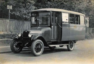 Bus bus fence_edited-1 One of the two busses built on a Model T chassis, in which Albert Mullard operated a service to Petersfield in the 1920s and 30s.