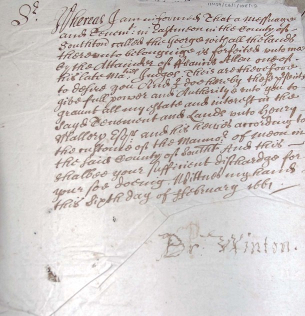 1661 Enclosure: 'Whereas' Whereas I am informed ... Dr Winton