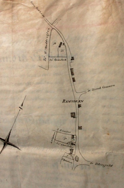 Map showing Ramsdean, allottees include Sir H Waddington, John Quantock, J.B.Carter, John Christmas