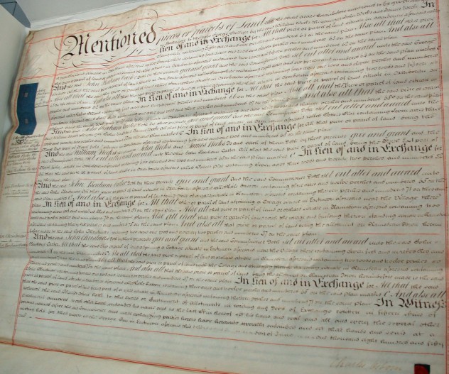 'Mentioned pieces of land. Names include John Bonham Carter, William Weeks, John Weeks, James Weeks, John Christmas,  
