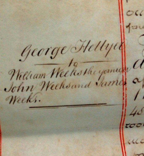 Margin note - Hellyer to William john and James weeks.