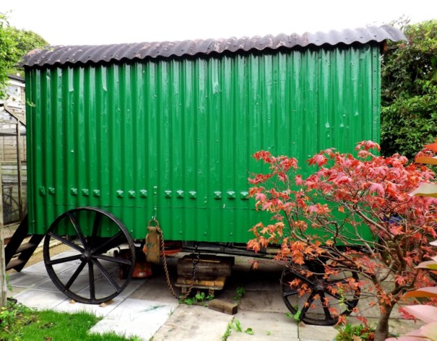 Side view of Shepherds Hut which Jim Cook is restoring