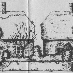Paupers (left) and Kews Cottages from 1985 guide to walk around East Meon, by Tricia Blakstad