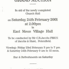 Flyer for auction to raise funds for Church Hall Feb 2001