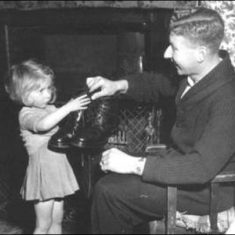 At home, with baby and boots