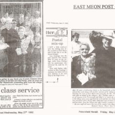 News clippings marking retirement of postwoman Edna Phillips and sub-post mistress Iris Porter