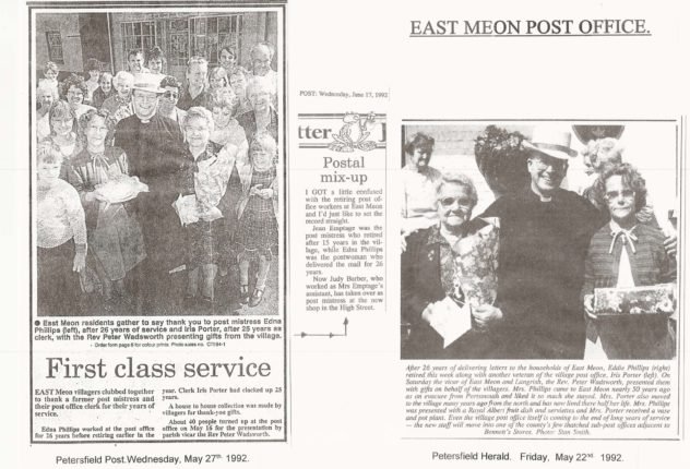 News clippings marking retirement of postwoman Edna Phillips and sub-post mistress Iris Porter