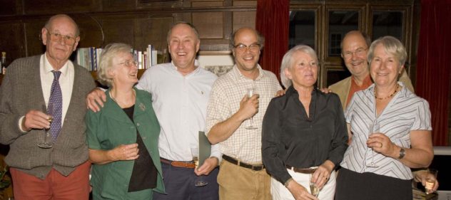 Celebration of Meon Matters, 1982 - 2005. Denys Ryder, Hazel Rendle, Chris Brough (founder), Marc Atkinson, Sally-Anne Brough, Michael and Tricia Blakstad 