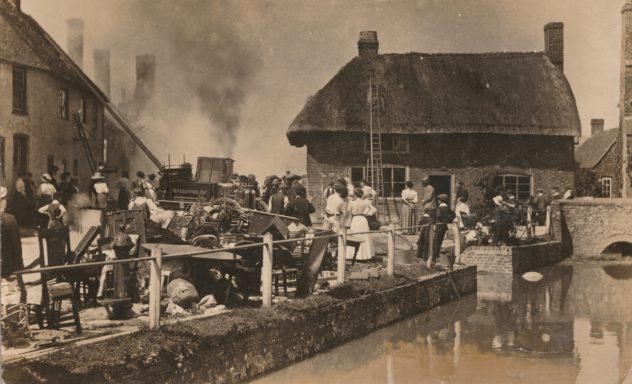 It took an hour for the 'engineers' of Petersfield fire brigade to arrive, and villagers formed a human chain to feed water from the river to the blaze, with ladders onthe roof of Potter's General Warehouse.