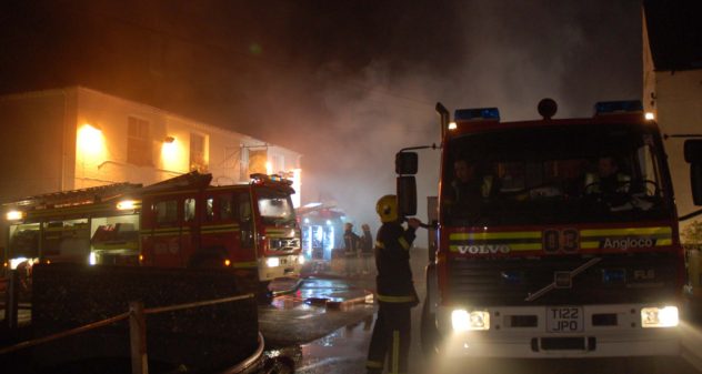 12 fire appliances were called to the first fire at Hockley & Brook Cottages, 2009.