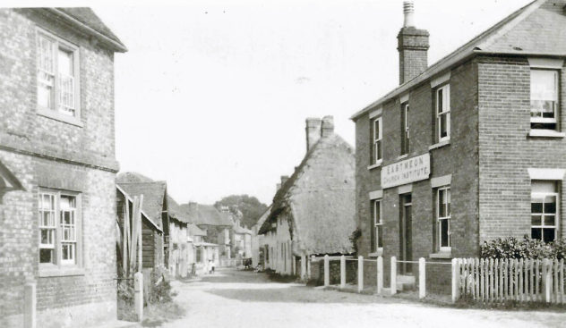 Church Institute with High Street, pre 1910. Cross house and Aburrow's wheelwright workshop on left 